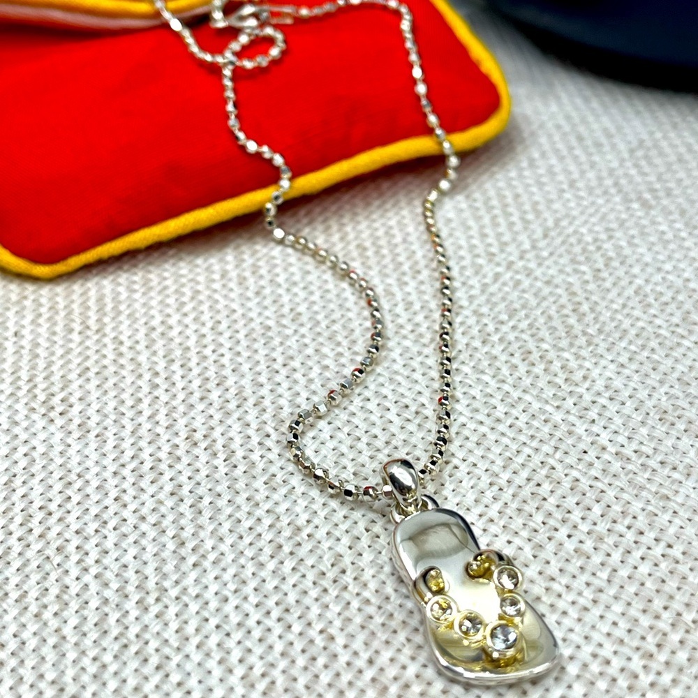 Vintage Sterling Silver Flip-Flop CZ Necklace | Italy 925 | 16” Chain - Picture 3 of 17